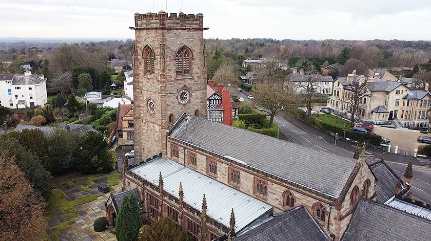 Aerial photograph of church